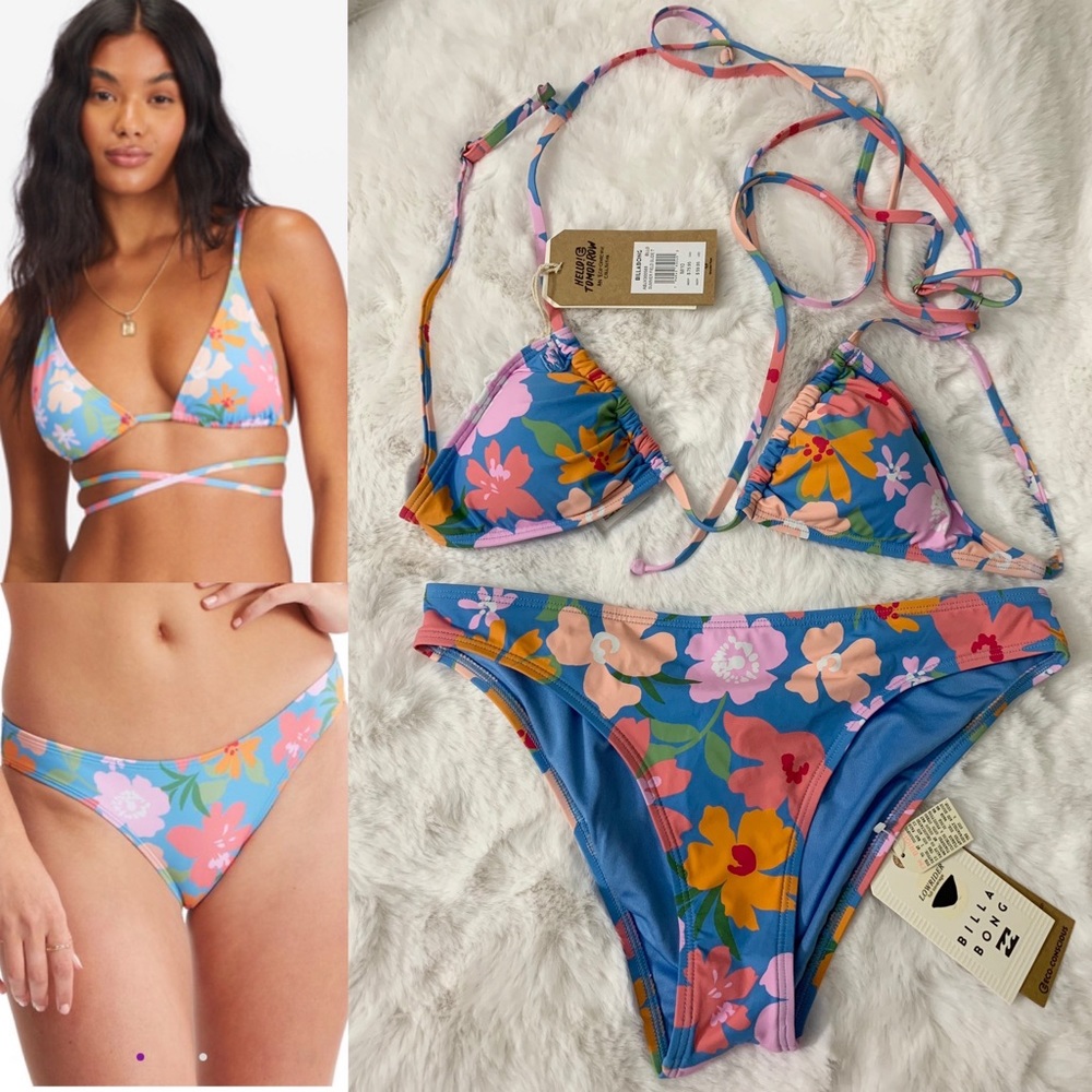 Billabong Blue Floral Triangle Bikini Set